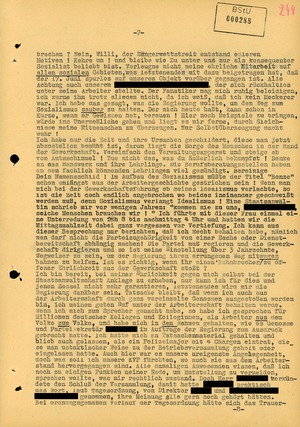 Stasi-Aufzeichnung der Stellungnahme eines Brigadiers zu einer Rede, die er in Torgelow während des Volksauftsandes hielt