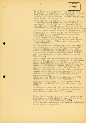 Gesamtübersicht über die Ereignisse in den Tagen um den 17. Juni 1953 im Bezirk Dresden