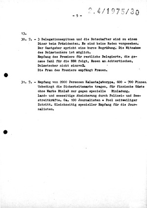 Ablauf des Besuches der DDR-Delegation zur Unterzeichnung der KSZE-Schlussakte in Helsinki