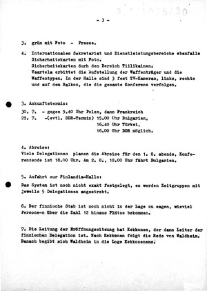 Ablauf des Besuches der DDR-Delegation zur Unterzeichnung der KSZE-Schlussakte in Helsinki