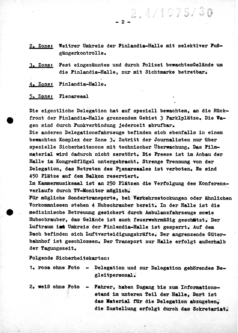 Ablauf des Besuches der DDR-Delegation zur Unterzeichnung der KSZE-Schlussakte in Helsinki