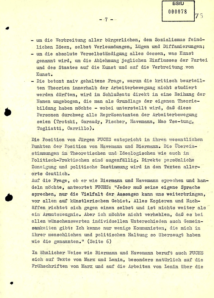 Gutachten über die literarischen Werke von Jürgen Fuchs