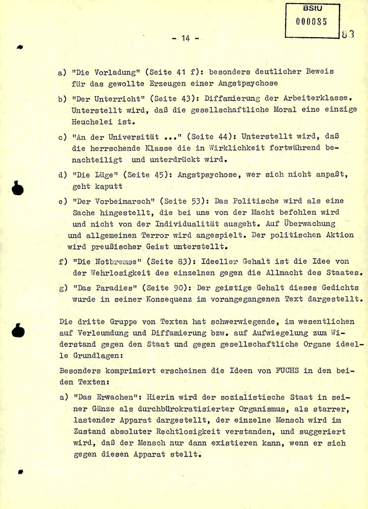 Gutachten über die literarischen Werke von Jürgen Fuchs