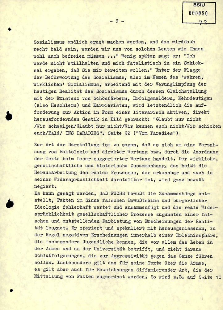 Gutachten über die literarischen Werke von Jürgen Fuchs