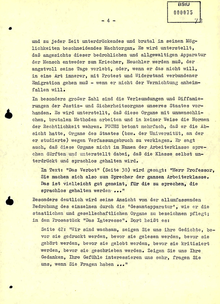 Gutachten über die literarischen Werke von Jürgen Fuchs