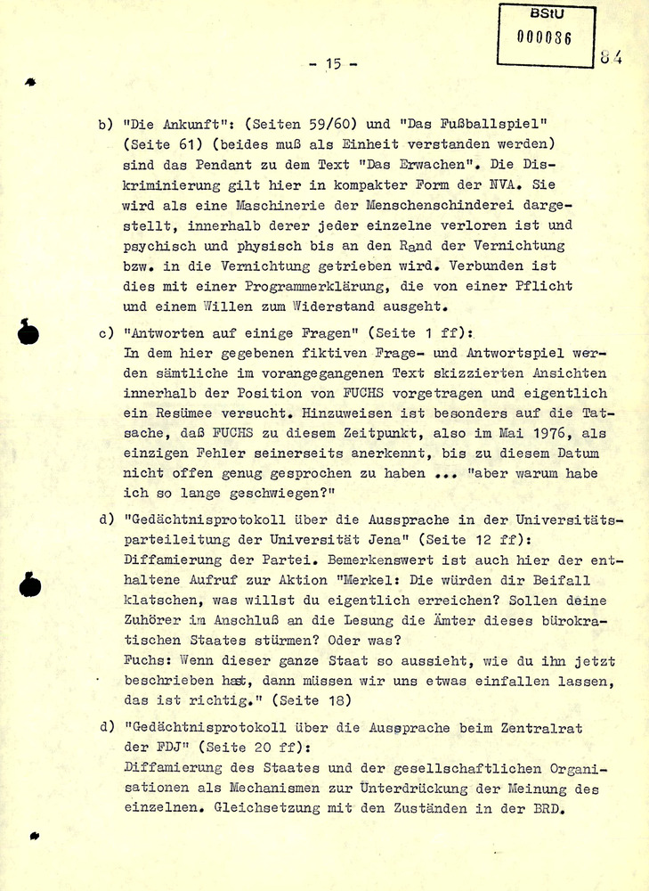 Gutachten über die literarischen Werke von Jürgen Fuchs