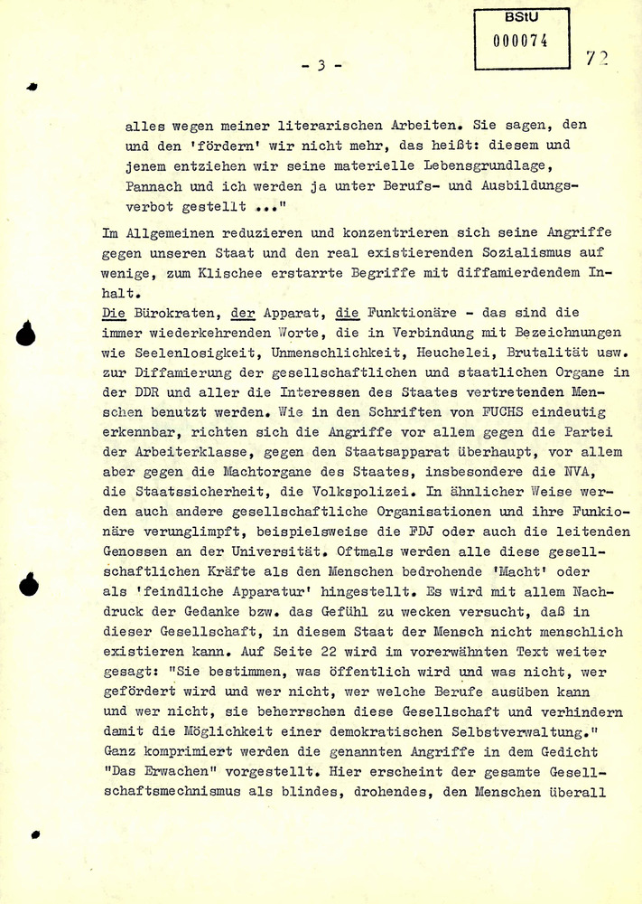 Gutachten über die literarischen Werke von Jürgen Fuchs