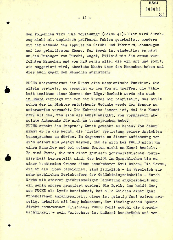 Gutachten über die literarischen Werke von Jürgen Fuchs