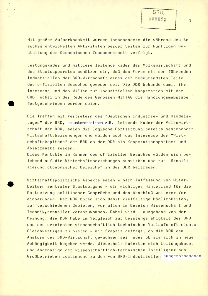 Zusammenfassung der Reaktionen der DDR-Bevölkerung auf den Besuch von Erich Honecker in der BRD