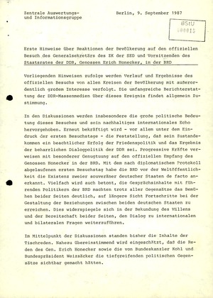Reaktionen der DDR-Bevölkerung auf den Besuch von Erich Honecker in der BRD