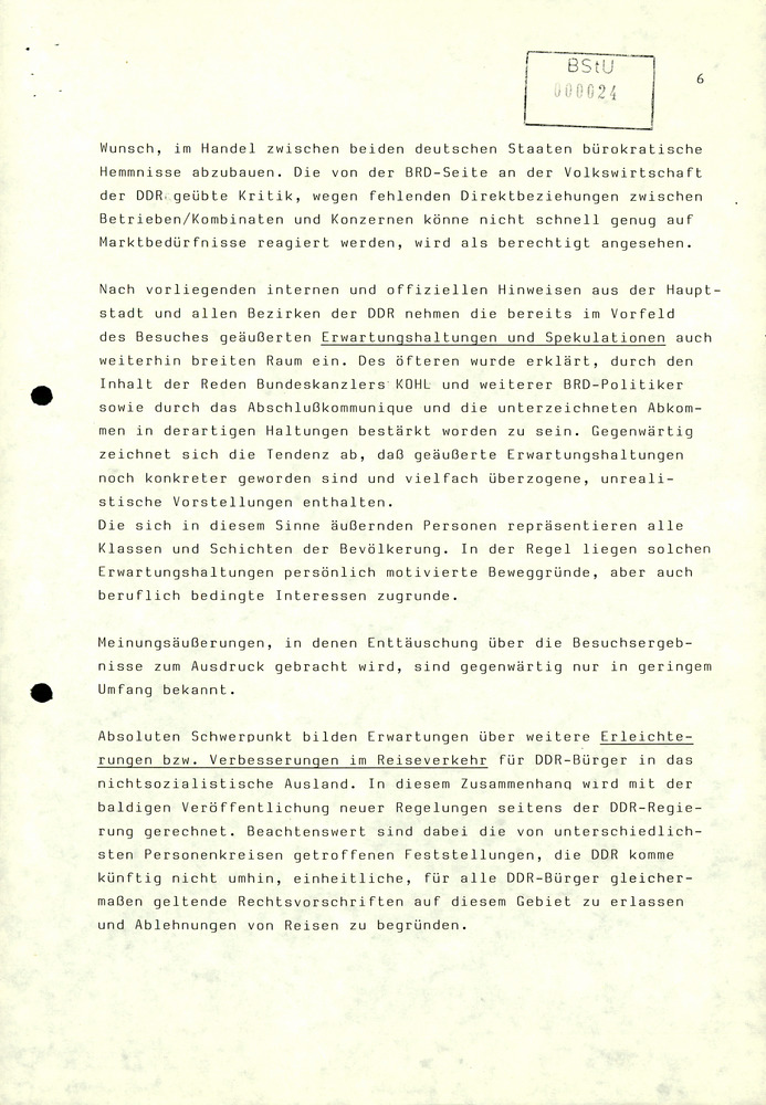 Zusammenfassung der Reaktionen der DDR-Bevölkerung auf den Besuch von Erich Honecker in der BRD