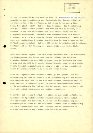 Weitere Hinweise zur Reaktion der DDR-Bevölkerung auf den Honecker-Besuch in der BRD