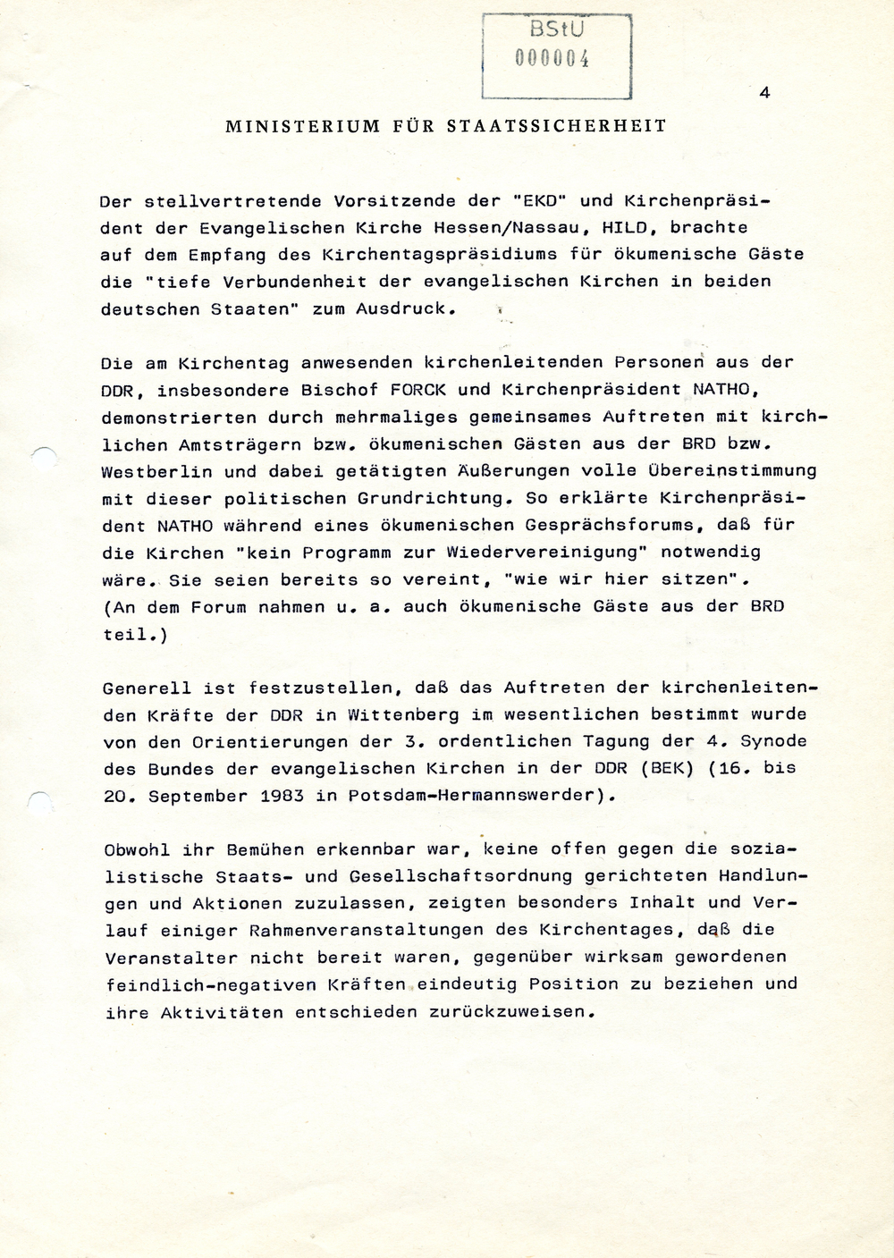 Information über den Verlauf des Kirchentages in Wittenberg 1983