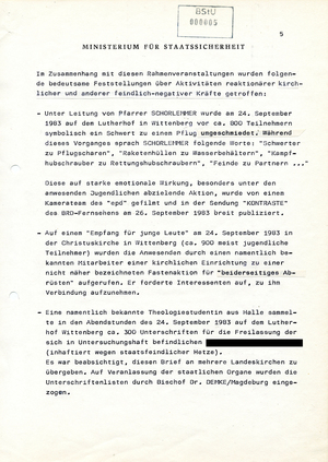 Information über den Verlauf des Kirchentages in Wittenberg 1983