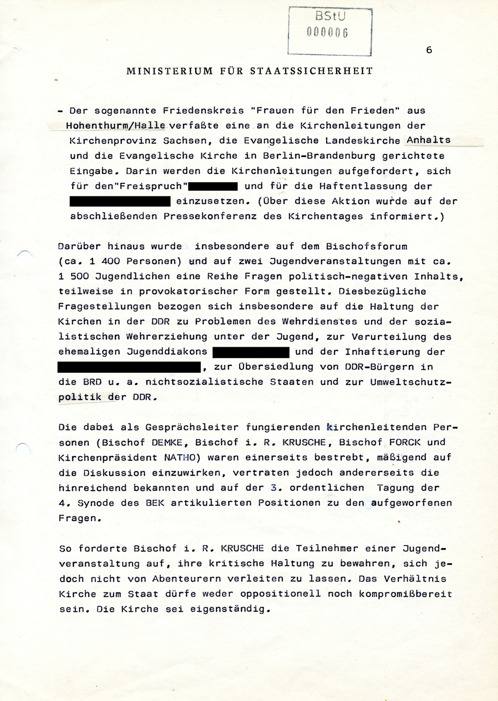 Information über den Verlauf des Kirchentages in Wittenberg 1983