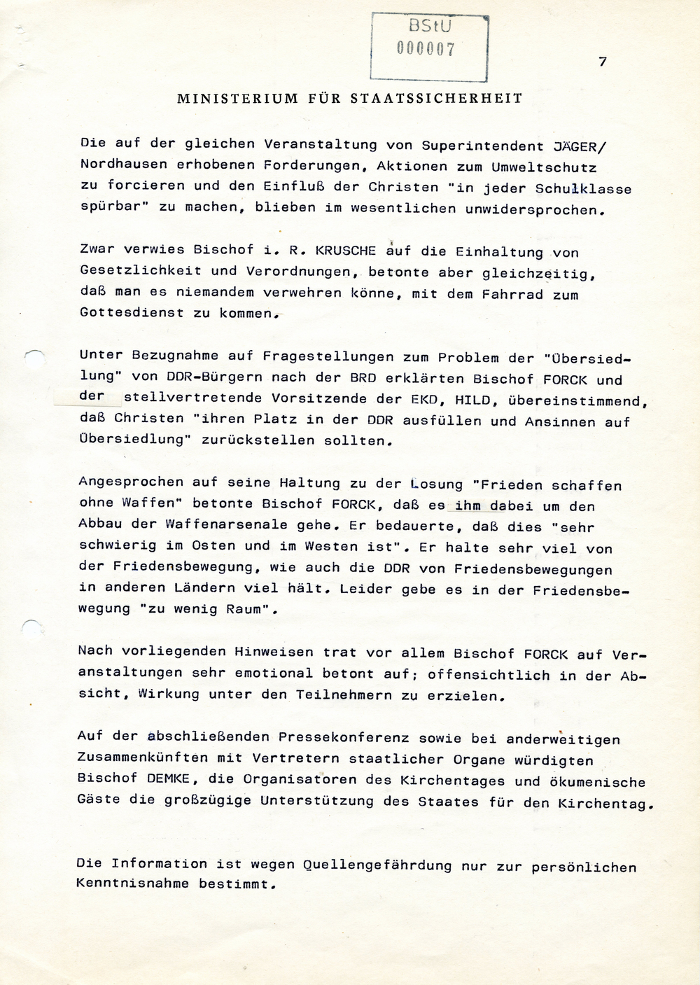 Information über den Verlauf des Kirchentages in Wittenberg 1983