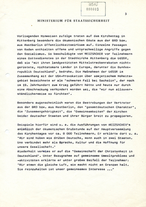 Information über den Verlauf des Kirchentages in Wittenberg 1983