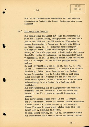 Bericht über die Situation an der Grenze zu West-Berlin im Juli 1961