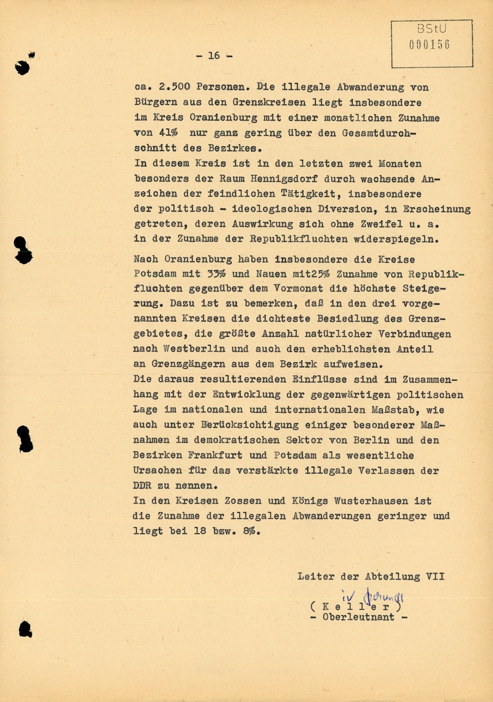 Bericht über die Situation an der Grenze zu West-Berlin im Juli 1961