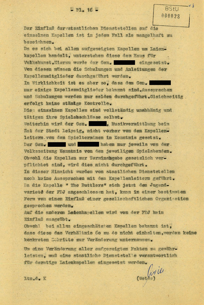 "Bericht" des Volkspolizeikreisamts Leipzig zu "Jugendtanzkapellen"