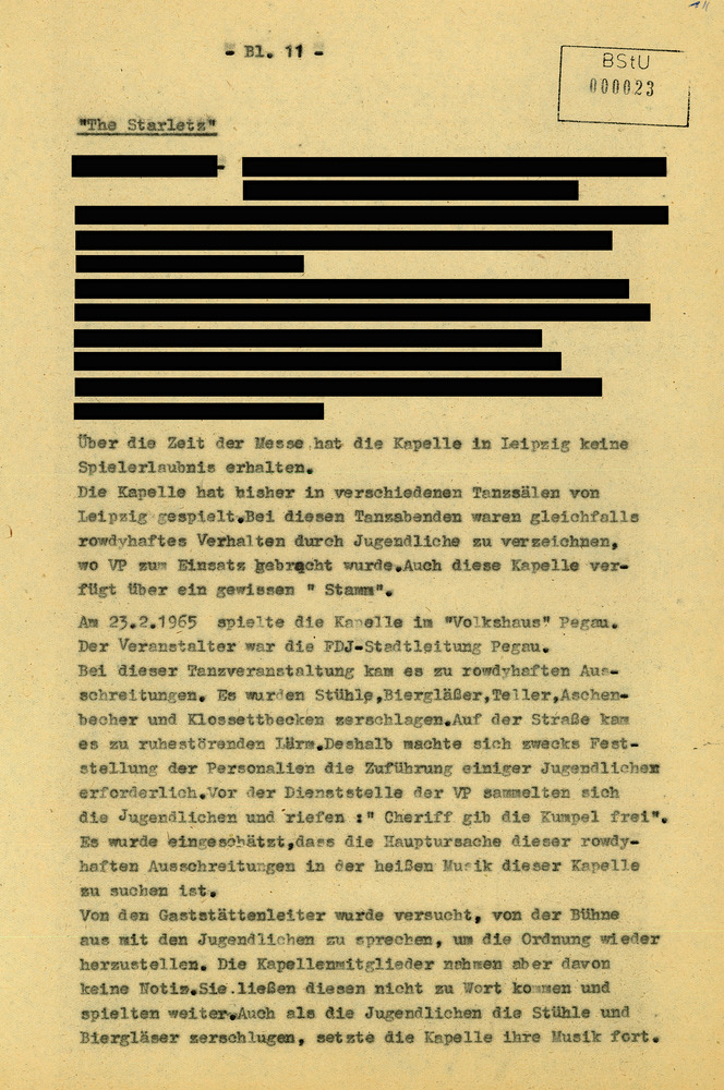 "Bericht" des Volkspolizeikreisamts Leipzig zu "Jugendtanzkapellen"