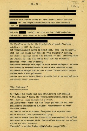"Bericht" des Volkspolizeikreisamts Leipzig zu "Jugendtanzkapellen"