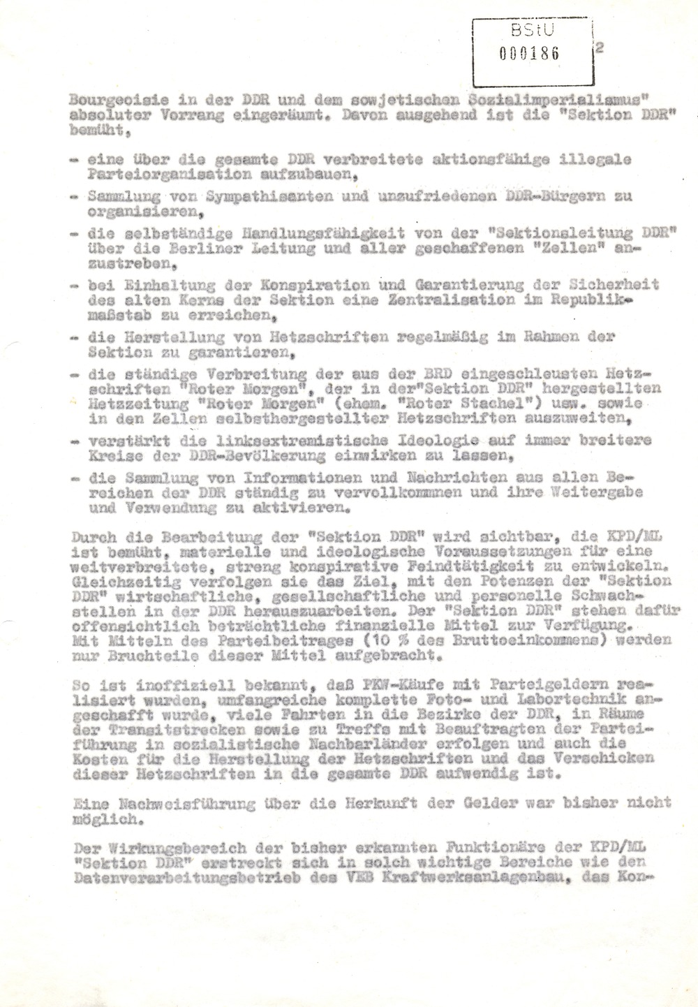 Sachstandsbericht OV "Stachel" gegen die KPD/ML - Sektion DDR