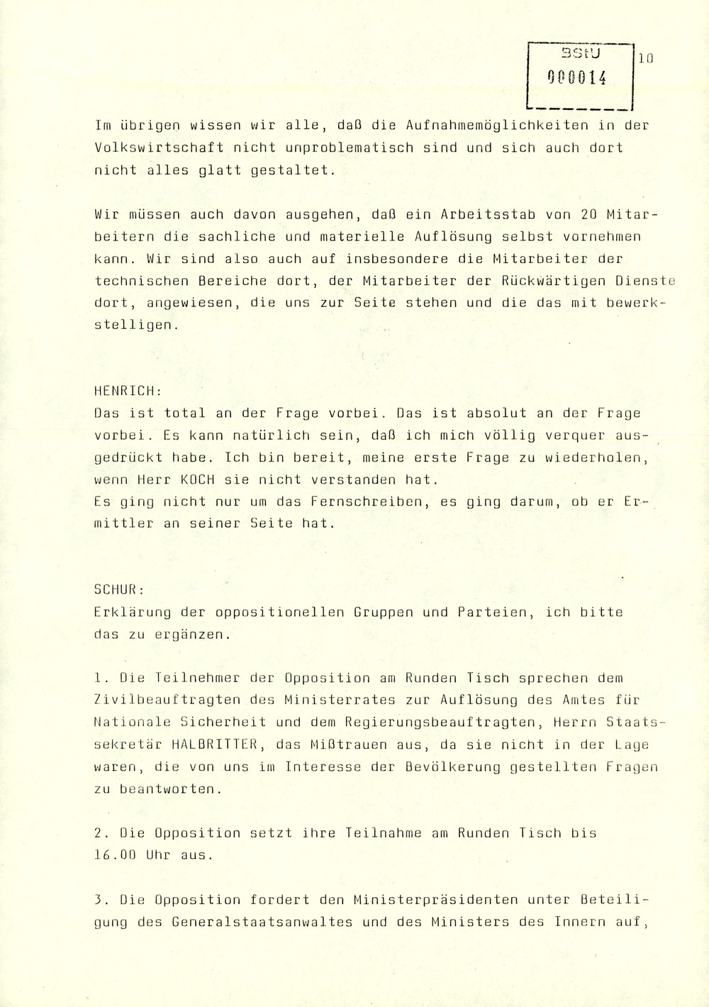 Bericht des Regierungsbeauftragten Peter Koch am Zentralen Runden Tisch