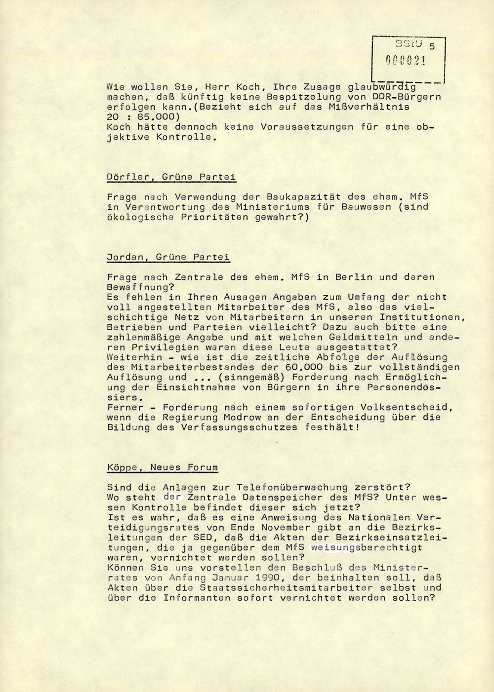 Bericht des Regierungsbeauftragten Peter Koch am Zentralen Runden Tisch