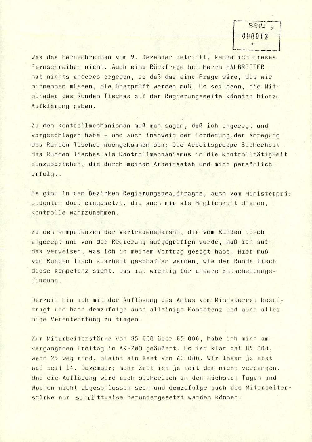 Bericht des Regierungsbeauftragten Peter Koch am Zentralen Runden Tisch