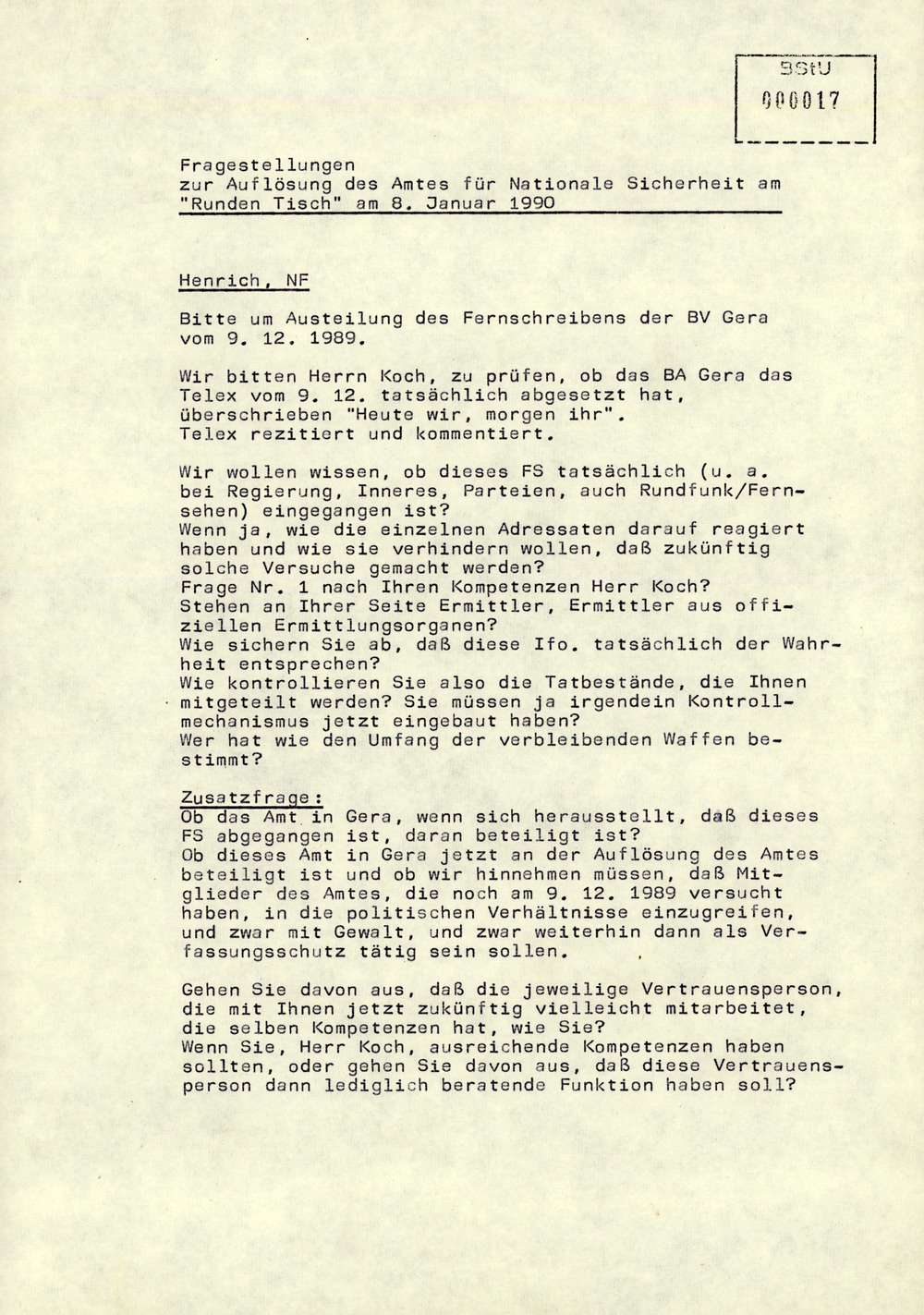 Bericht des Regierungsbeauftragten Peter Koch am Zentralen Runden Tisch