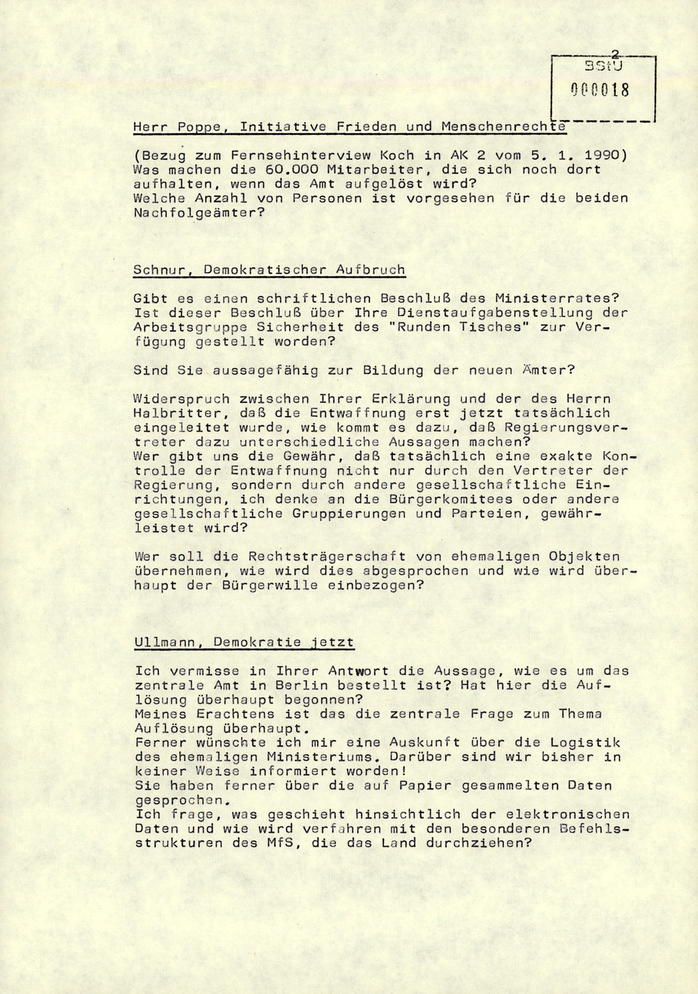 Bericht des Regierungsbeauftragten Peter Koch am Zentralen Runden Tisch