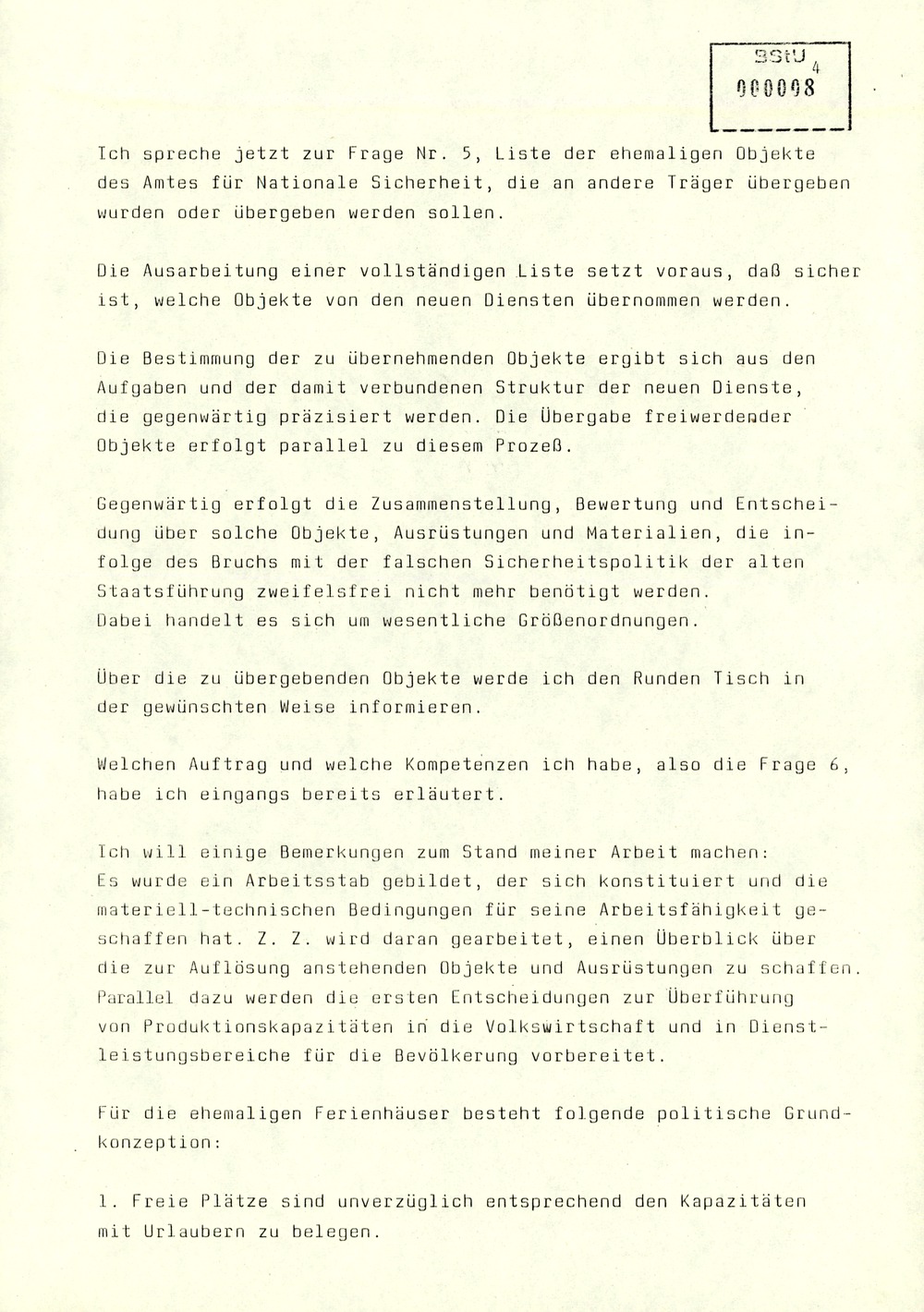 Bericht des Regierungsbeauftragten Peter Koch am Zentralen Runden Tisch