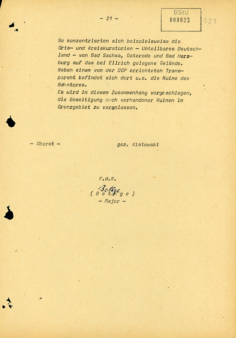 Bericht über die Situation an der Grenze der DDR zur Bundesrepublik im Juli 1961