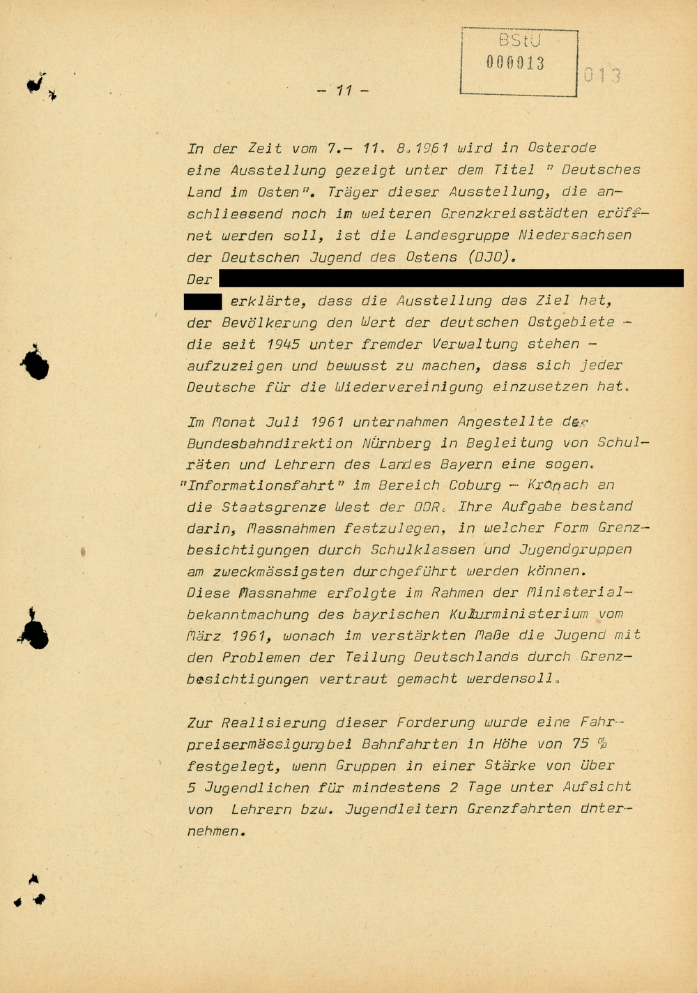 Bericht über die Situation an der Grenze der DDR zur Bundesrepublik im Juli 1961