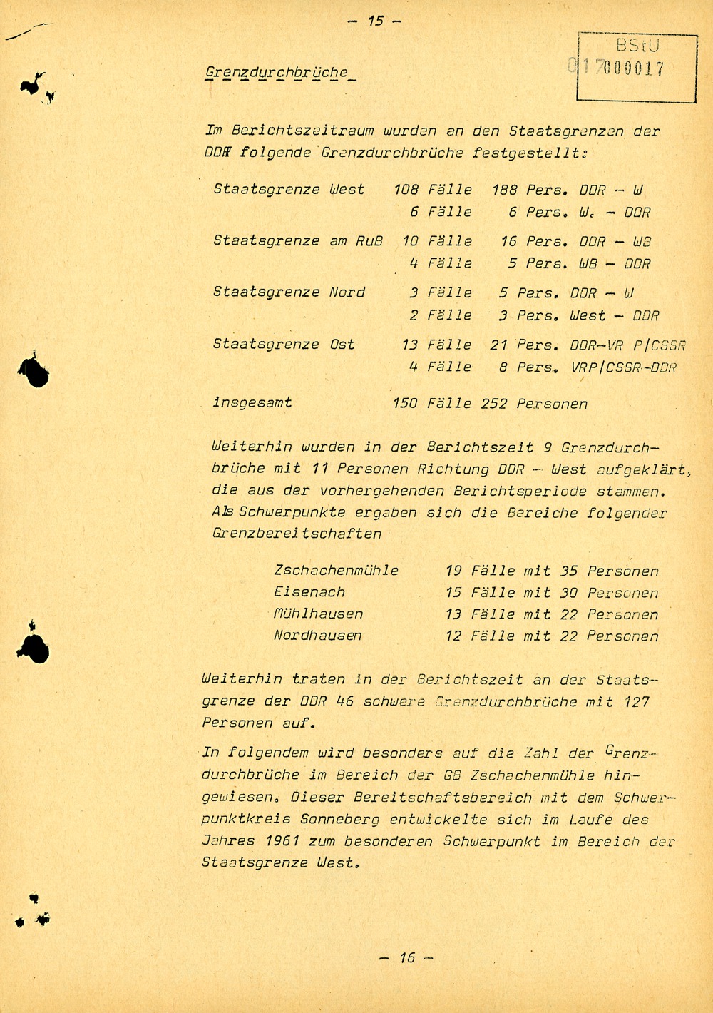 Bericht über die Situation an der Grenze der DDR zur Bundesrepublik im Juli 1961