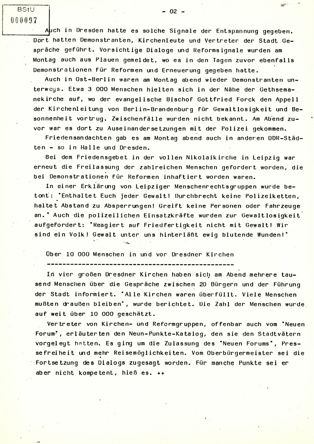 Westliche Medienberichten zur Montagsdemonstration in Leipzig am 9. Oktober 1989