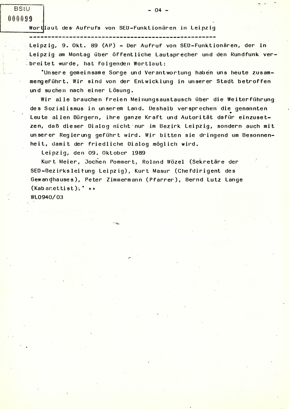 Westliche Medienberichten zur Montagsdemonstration in Leipzig am 9. Oktober 1989